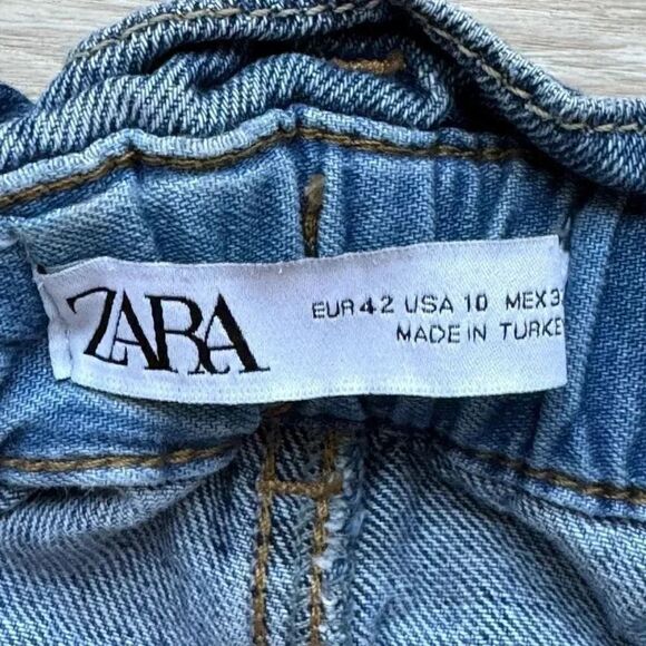 ZARA Womens High Waisted Cropped Jeans Blue Cotton Pockets Boho SZ 10 #1824 - Picture 5 of 9